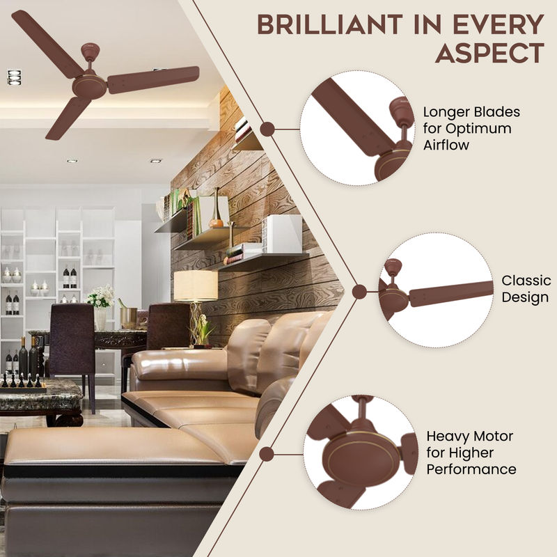 Polycab Nippy Ceiling Fan,1200mm,100% Copper,Corrosion Resistant G-Tech Blades,Matt Brown