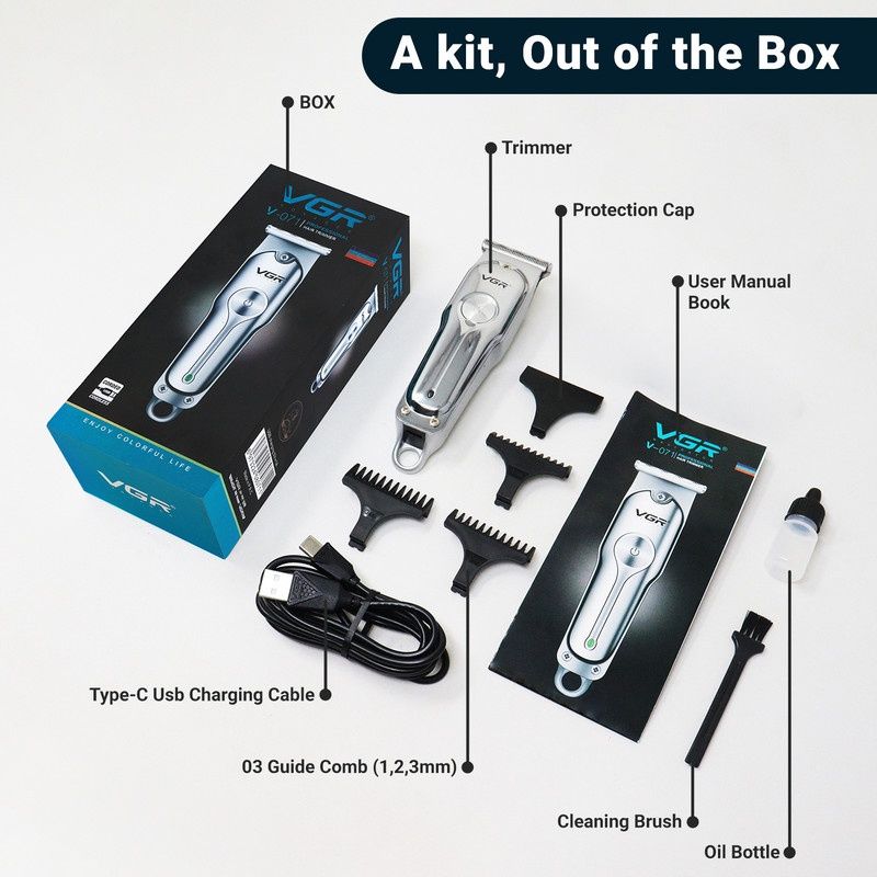 VGR V-071 Professional Beard & Mustache Hair Trimmer for Men With 120 Min Runtime | Silver