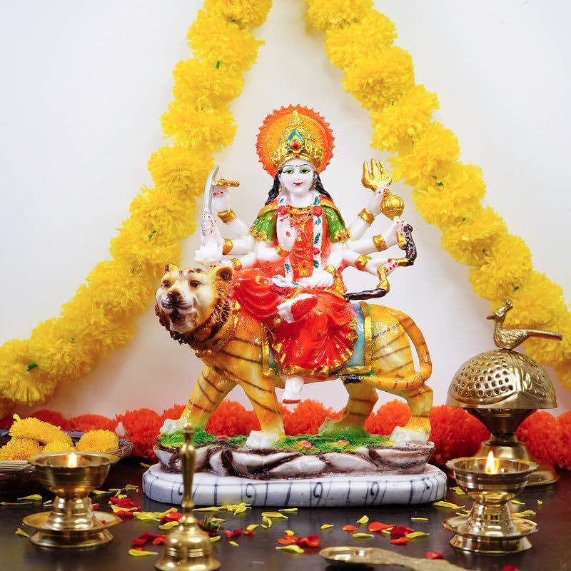 Ekhasa Aura Series Big Size Marble Dust Durga Maa Idol | 1 ft | Handpainted Durga Mata Murti