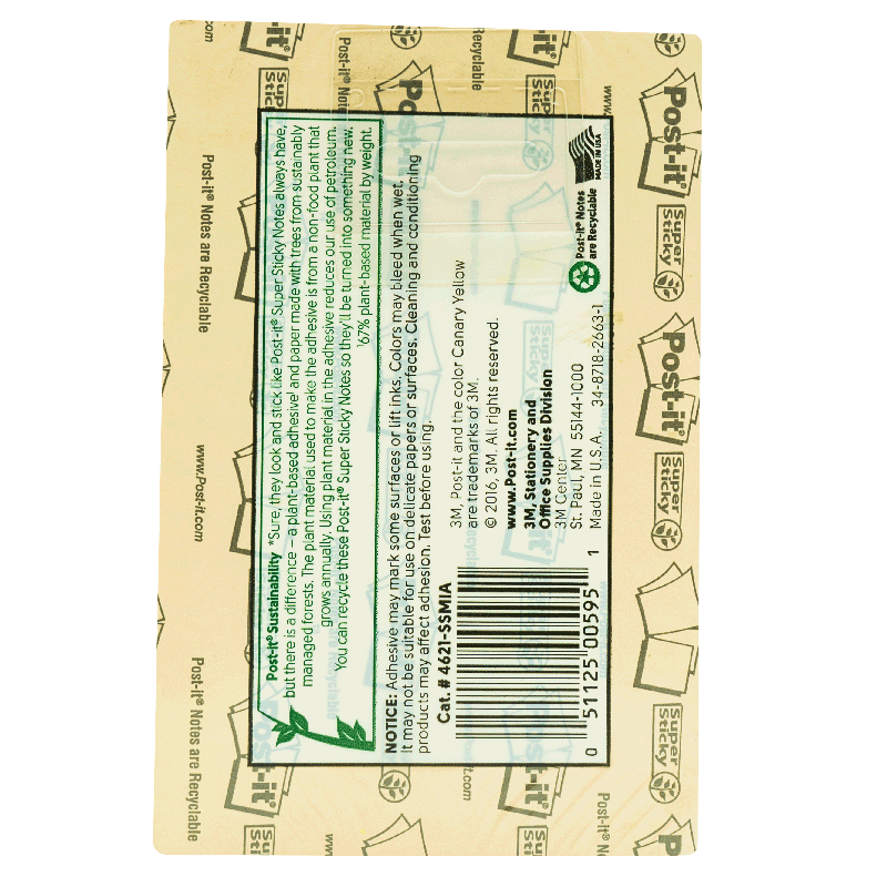 Post-it Sticky Notes - 4" x 6" | Multicolour | Paper | Square | 180 Sheets