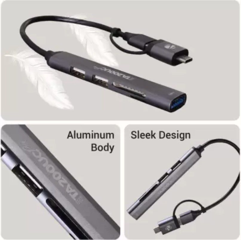 Zebronics Ta200Uc Pro, Type C Multiport Hub, Aluminum Body, Usb/Type C - Usb 3.0 | 3 X Usb