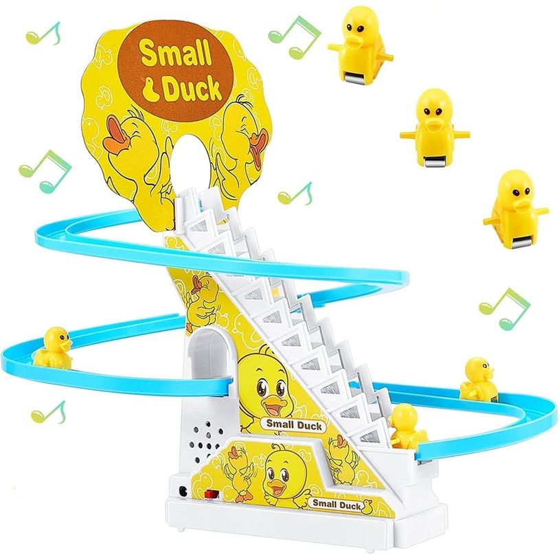Fablue Duck Slide Toy For Kids - Automatic Stair Climbing Ducklings Race Track Toy Set For Toddlers