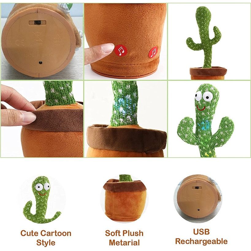 Fablue Rechargeable Dancing And Talking Cactus Toy - Recording Repeat Funny Educational Toy