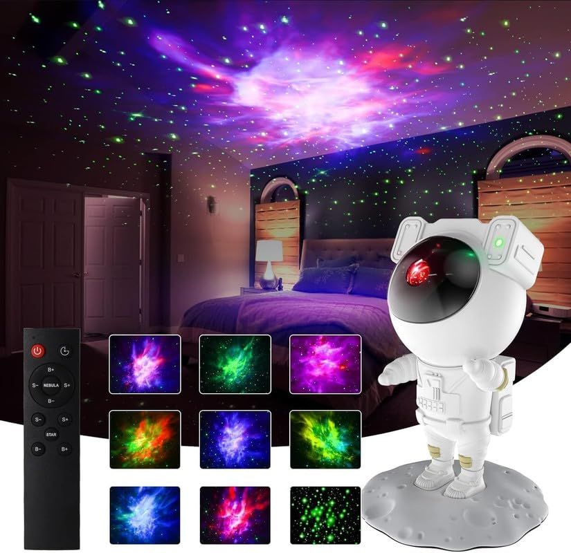 Desidiya Astronaut Galaxy Projector Starry Nebula Night Light With Remote & Flag