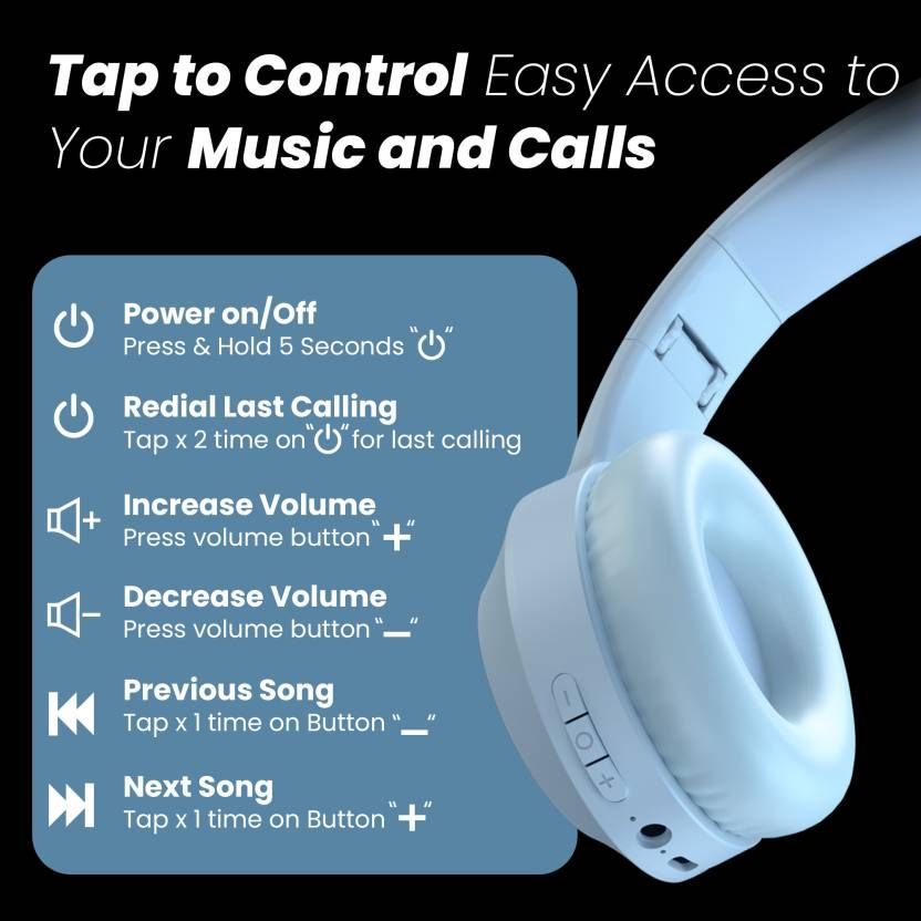 truke BTG 500 True Wireless Bluetooth Headphone with 40mm Drivers, Dual Pairing - SkyBlue