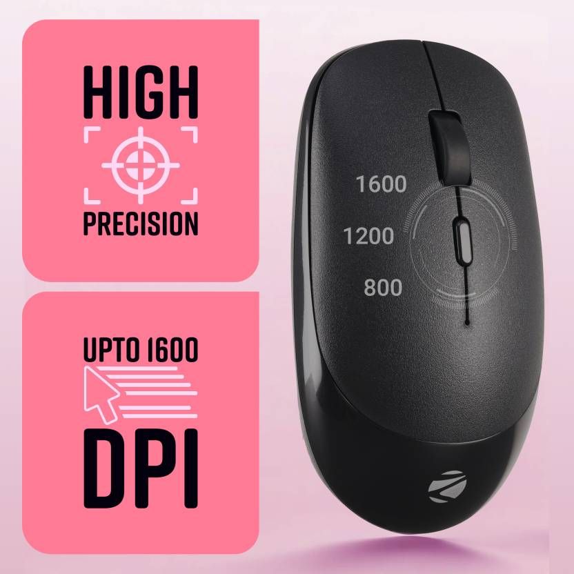 Zebronics Leopard Wireless Mouse, 2.4GHz, 1600 DPI, Silent Click, Mac, Laptop, Computer | Black