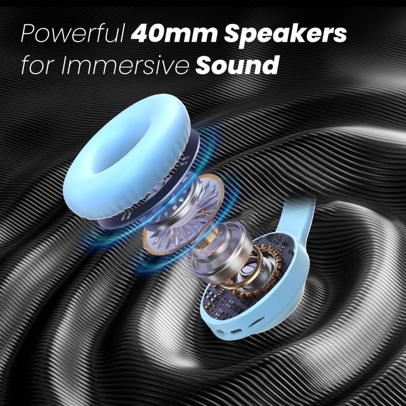 truke BTG 500 True Wireless Bluetooth Headphone with 40mm Drivers, Dual Pairing - SkyBlue