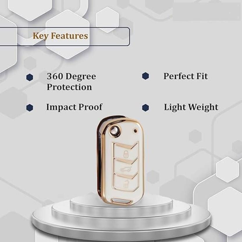 Autofrill TPU Car Key Cover for Mahindra Scorpio 3 Button Flip Key | White-Gold