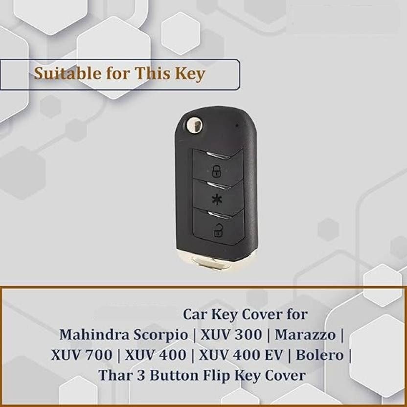 Autofrill TPU Car Key Cover for Mahindra Scorpio 3 Button Flip Key | White-Gold