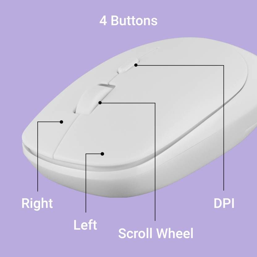 Zebronics Leopard Wireless Mouse, 2.4GHz, 1600 DPI, Silent Click, Mac, Laptop, Computer | White