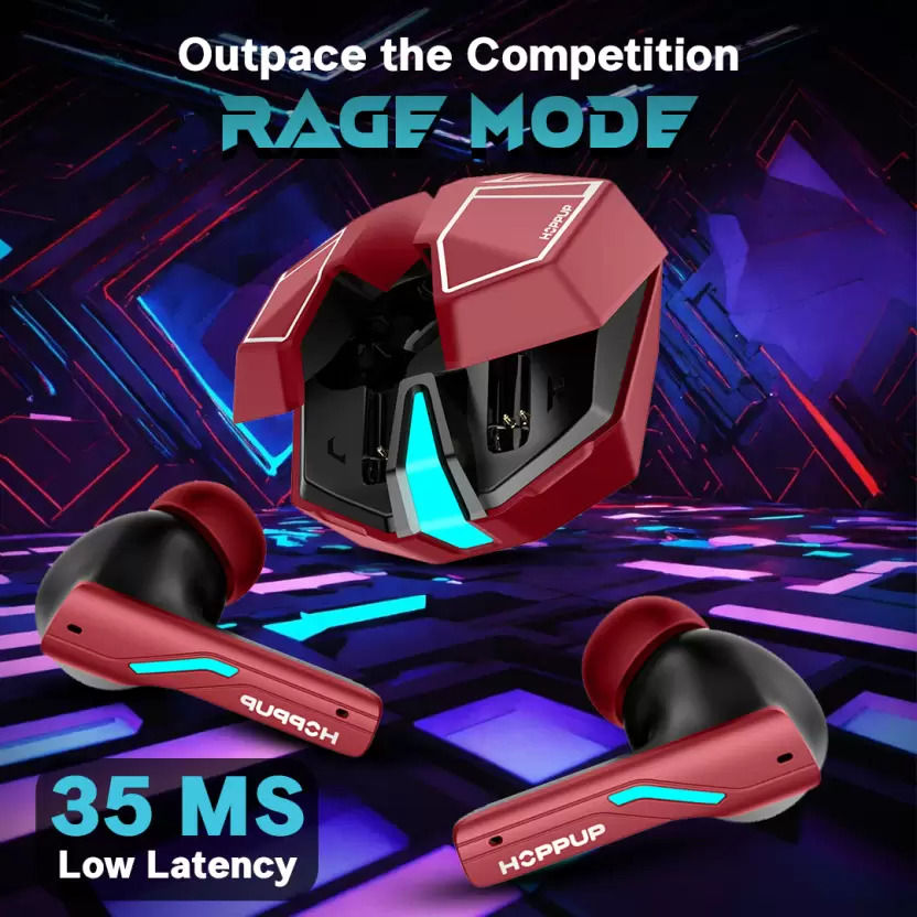 Hoppup Xo6 Gaming Earbuds With 35Ms Low Latency, Rgb Led, 13Mm Drivers (Red, True Wireless)