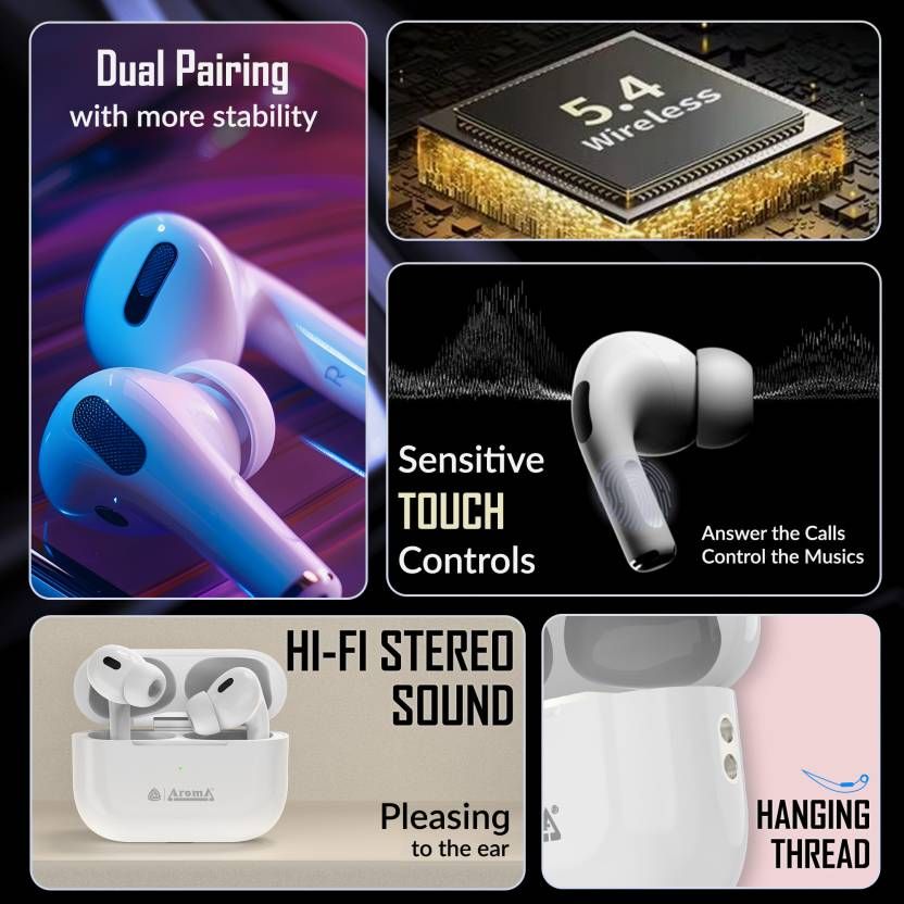 Aroma NB121 Pro Pods - 40 Hours Playback | TWS | Fast Charing | Dual Device Compatible|White