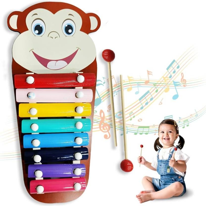 Wembley Wooden Xylophone For Kids Multicolored Key Keyboard Xylophone Piano With 2 Sticks - Monkey