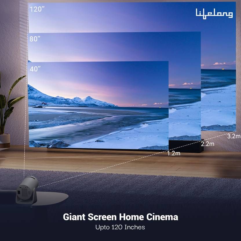 Lifelong LightBeam Smart Projector (2500 lm /1 Speaker) Portable Android 720p HD Native with 4K, 120-inch Display