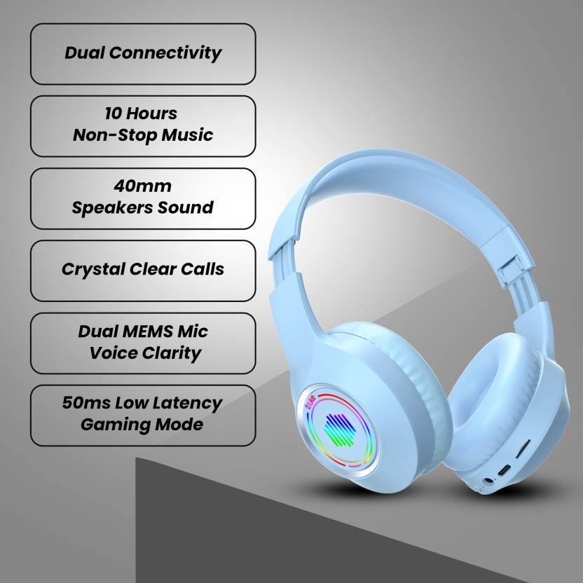 truke BTG 500 True Wireless Bluetooth Headphone with 40mm Drivers, Dual Pairing - SkyBlue