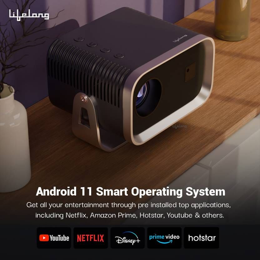 Lifelong Minipix Smart Projector (3500 lm) Portable Android 720p HD Native with 4K, Upto 120-inch Display