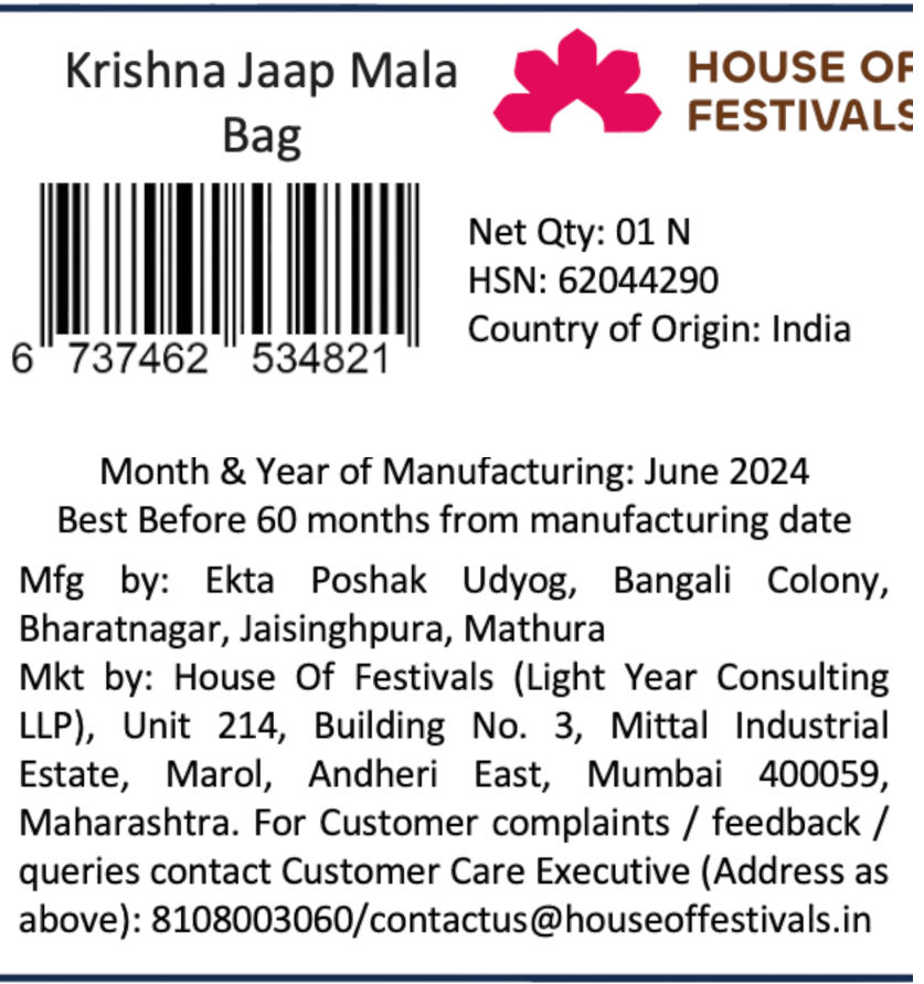 House Of Festivals Krishna Jaap Mala Bag