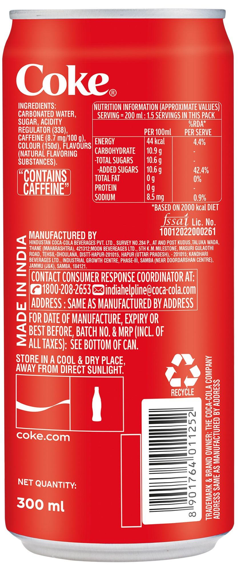 Coca-Cola Soft Drink Can 300 ml Combo