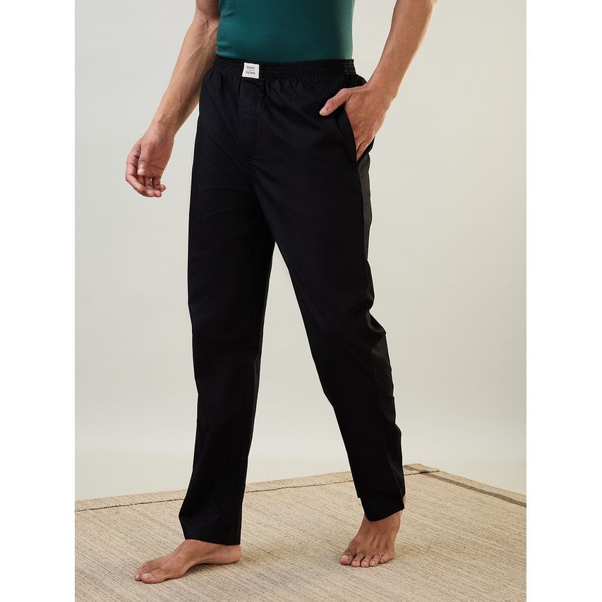 Sleepz by Raymond Mens Regular Fit Solid Pattern Pure Cotton Pyjama 00S-Black