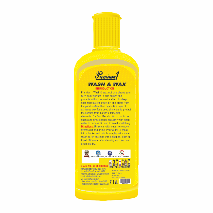 Premium1 Wash & Wax (200ml) & Gomechanic Multipurpose Lubricant Spray 400Ml-Advanced Formula For Rust Prevention (1pc) Combo