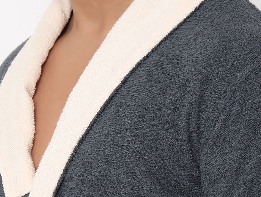 Spaces 100% Cotton Breatheable and Soft Feel Bath Robe Medium -Grey