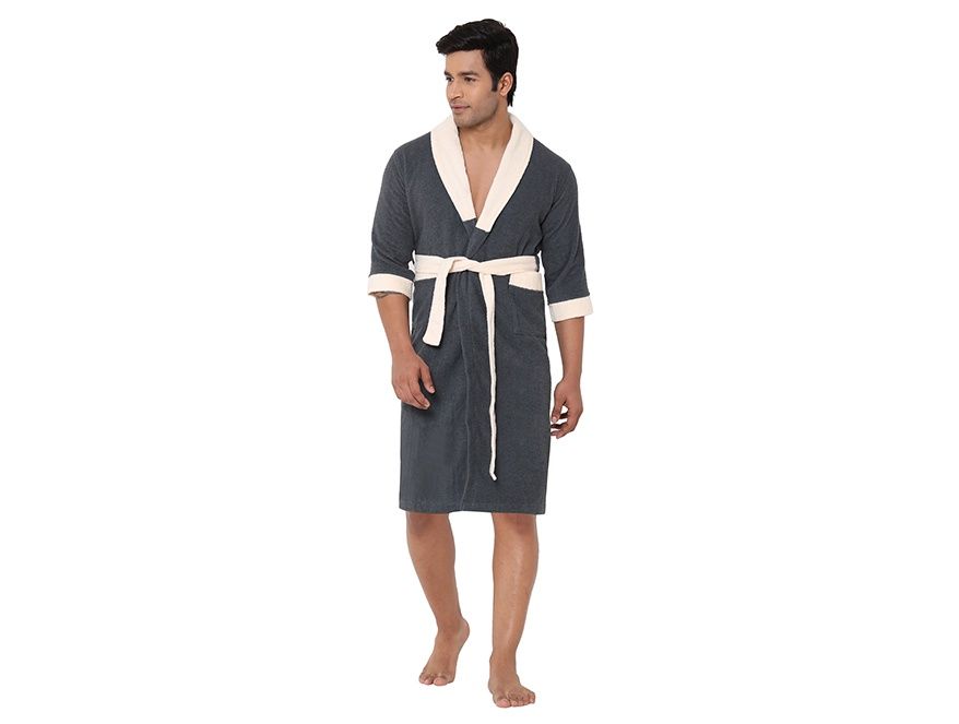 Spaces 100% Cotton Breatheable and Soft Feel Bath Robe Medium -Grey