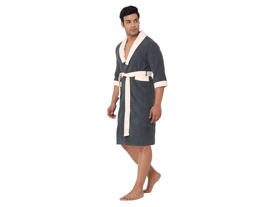 Spaces 100% Cotton Breatheable and Soft Feel Bath Robe Medium -Grey