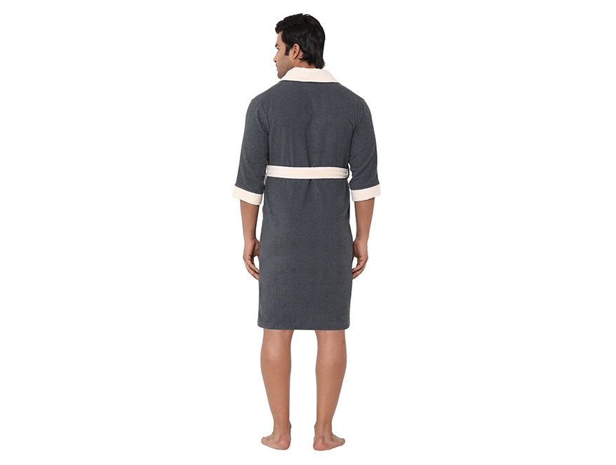 Spaces 100% Cotton Breatheable and Soft Feel Bath Robe Medium -Grey