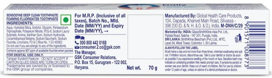 Sensodyne Toothpaste Deep Clean, Sensitive Tooth Paste For Advanced Cleaning And Lasting Freshness