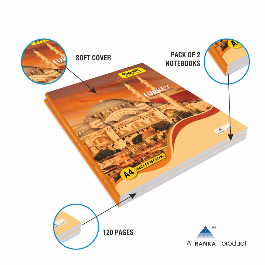 A4 Single Line Notebooks-Pack of 2-120 Pages (Assorted Prints)