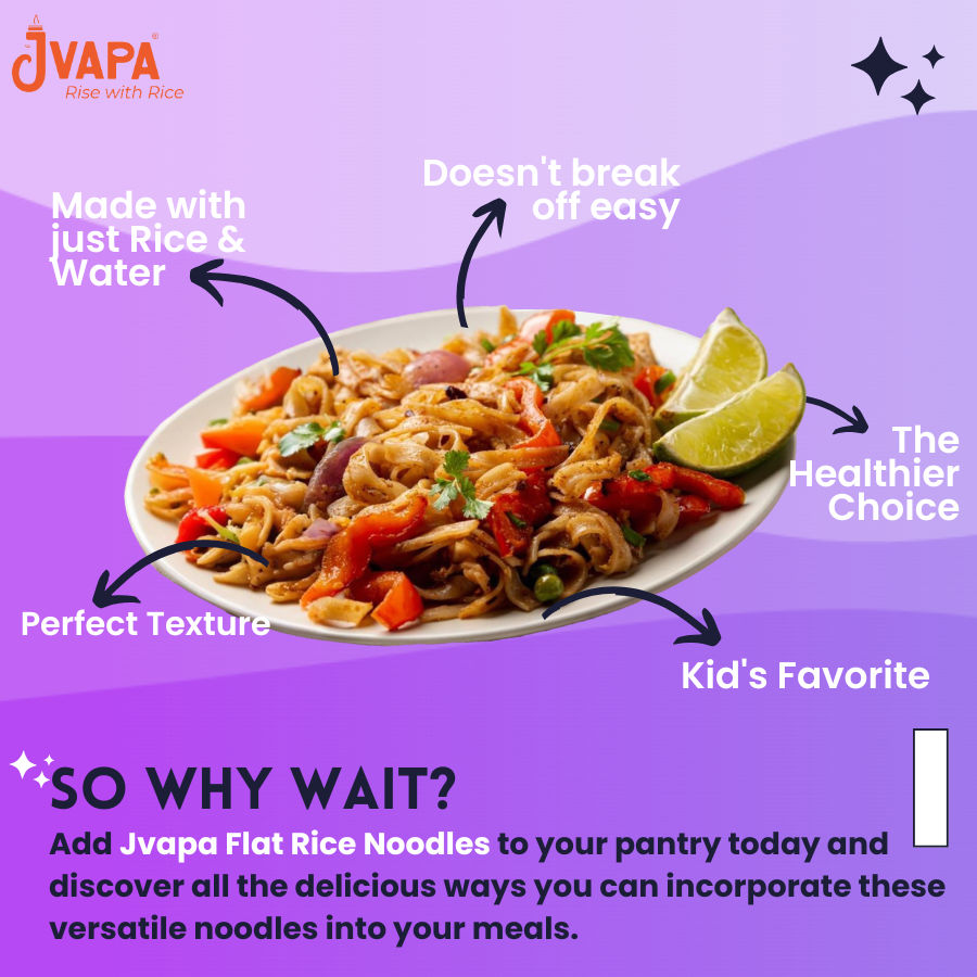 Jvapa Flat Rice Noodles (3mm) | 100% Rice | Naturally Gluten-Free | No Maida | Pad Thai & Pho