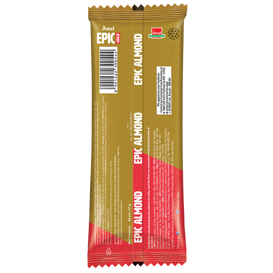 Amul Gold Epic Almond Ice Cream Stick 80 ml Combo