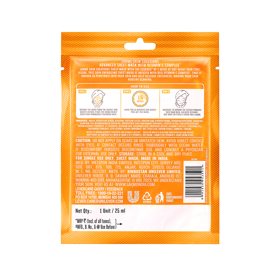 Lakme Skin Solutions Sheet Mask Revitalizing With Vitamin C