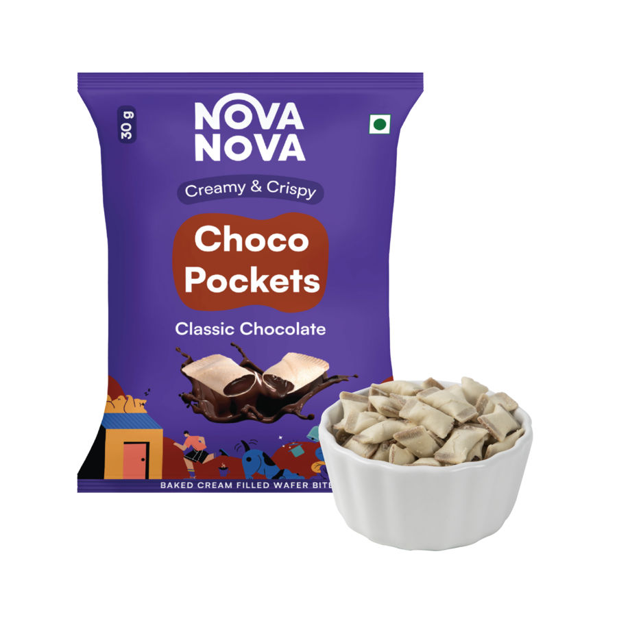 Nova Nova Choco Pockets - Assorted Pack of 3 ( Classic Chocolate, Coffee & Strawberry Cream) 90 g Combo