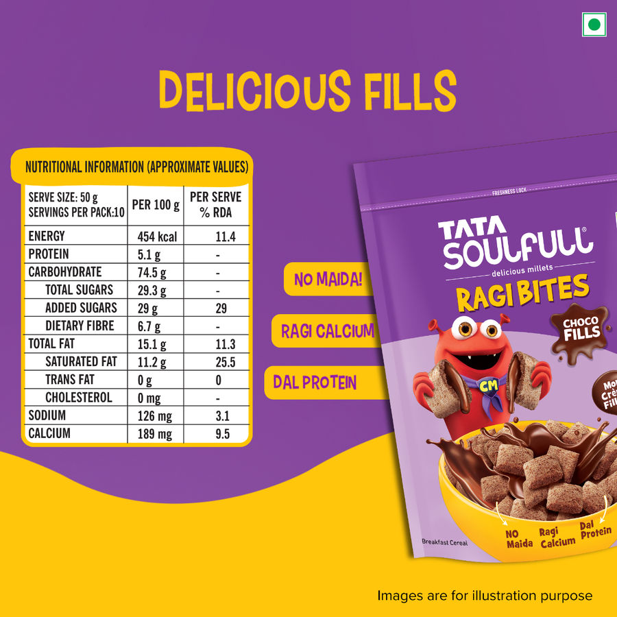 TataÂ SoulfullÂ Ragi Bites Choco Fills, No Maida, More Cream Filling, Kids Cereal 500 gms Combo