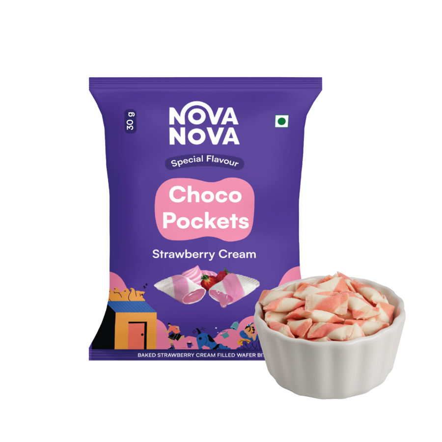 Nova Nova Choco Pockets - Assorted Pack of 3 ( Classic Chocolate, Coffee & Strawberry Cream) 90 g Combo