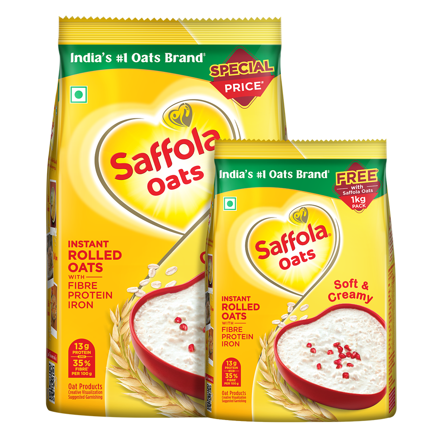 Saffola Oats, Instant Rolled Oats, Soft & Creamy Oats, Power of Protein, Iron & Fibre