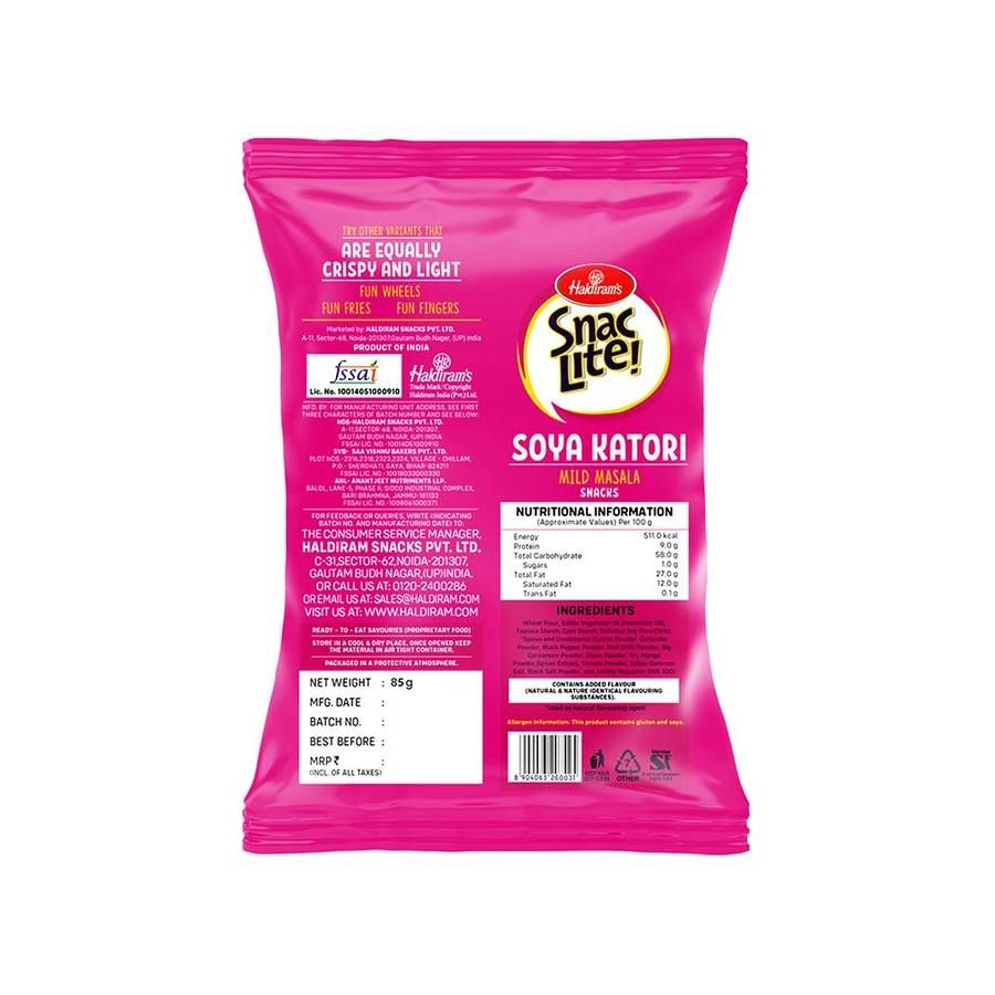 Haldiram's Snac Lite Soya Katori Mild Masala 85 g Combo