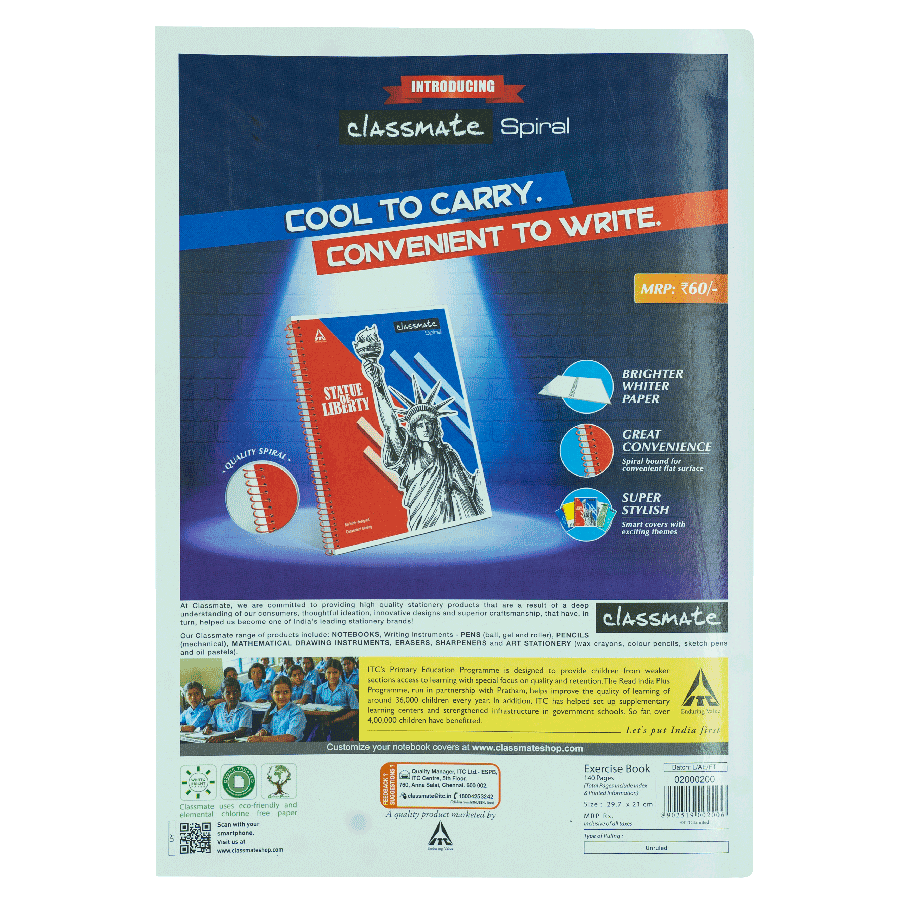 Classmate Longbook Unruled 297X210 140 Page - Assorted Designs