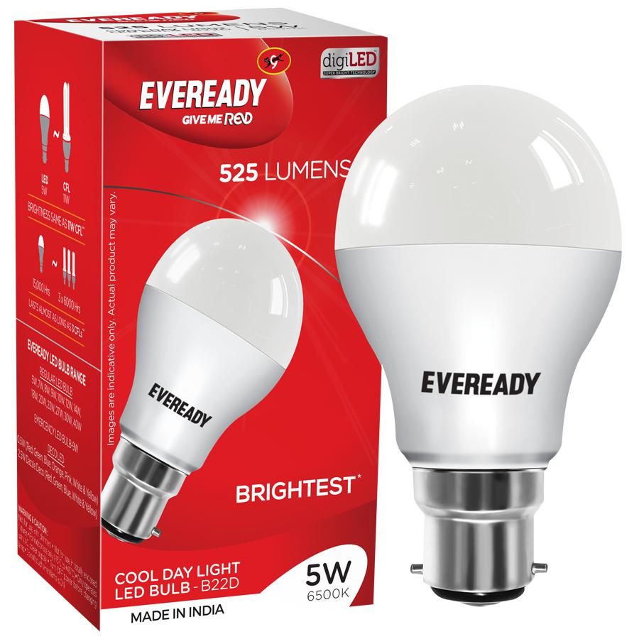 Eveready 5 W LED Bulb Cool Day White | 6500K | B22 Base Holder