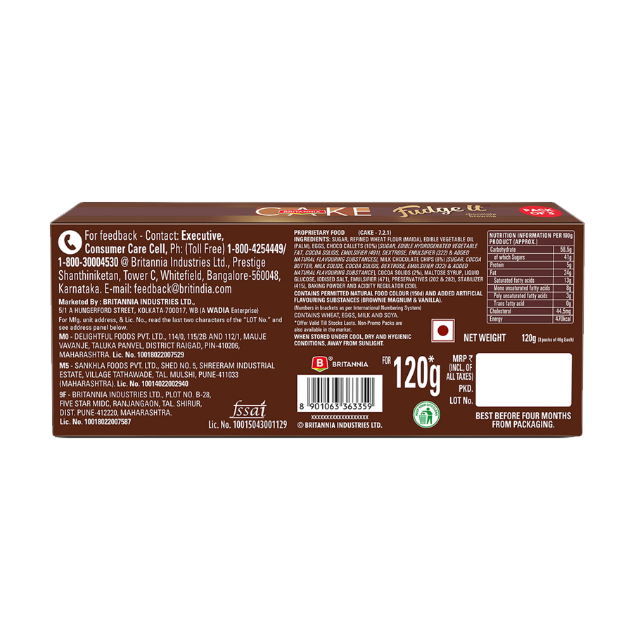 Britannia Fudge It Chocolate Brownie (With Egg) 120 g Combo