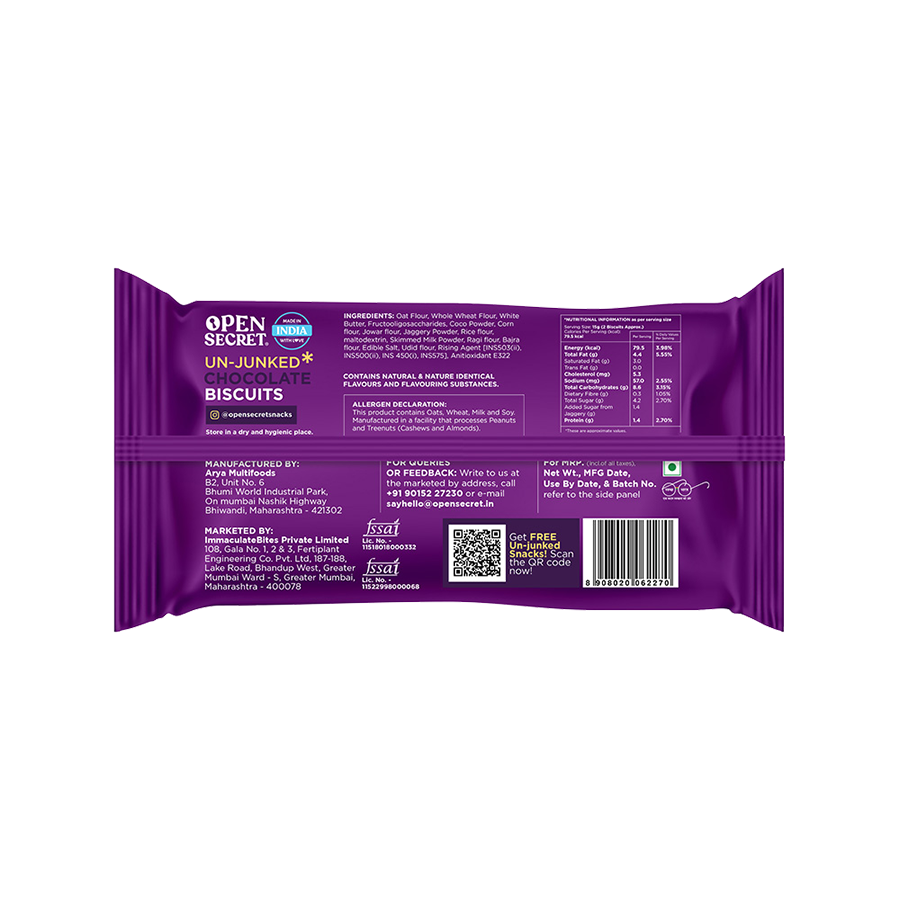 Open Secret Zero Maida Chocolate Millet Biscuit, Healthy Snacks with No Refined Sugar & No Palm Oil