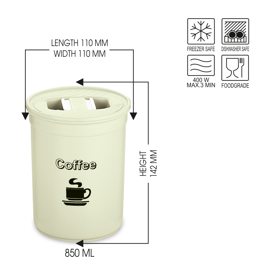 Asian Plastoware Accurate Seal Tea-Coffee-Sugar Container 850 ml (3 Pc))- Assorted 3 N