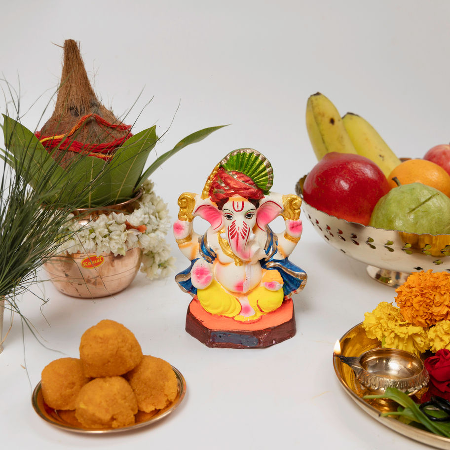 Svasti Eco Friendly Clay Pagdi Ganesh Idol | Multicolour - 6 Inch