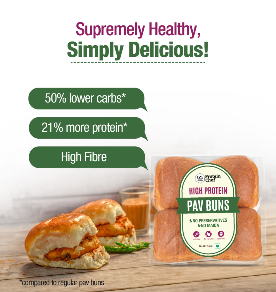 Protein Chef High Protein Pav Bun (Zero Maida, Multigrain) - Made with MP Sharbati Wheat