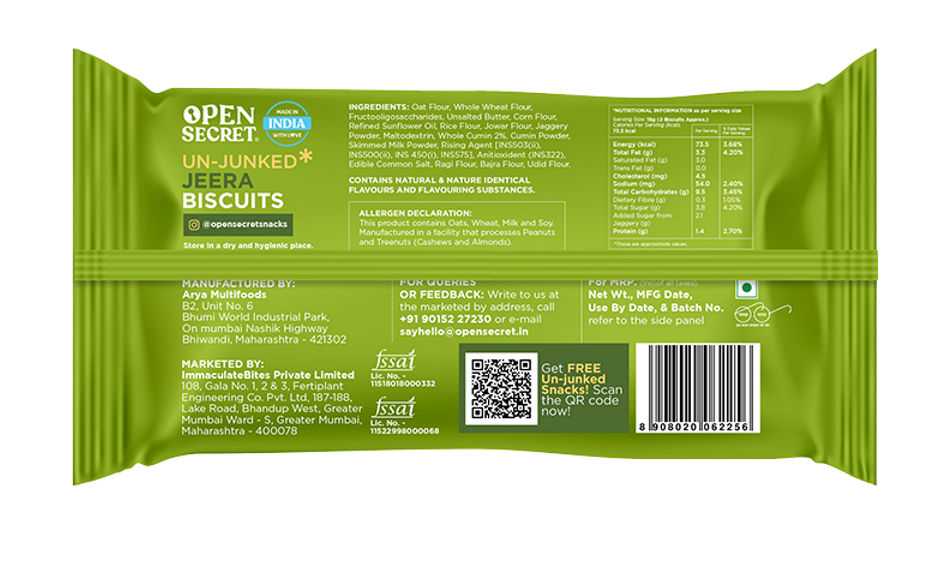 Open Secret Zero Maida Jeera Millet Biscuit | Healthy Snacks with Zero Refined Sugar & No Palm Oil 40 g Combo
