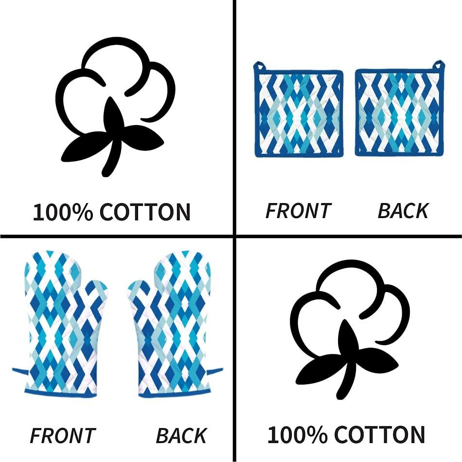 Kitchen Oven Gloves and Mitten Set - Washable Printed | Glove: 18 x 32 cm | Mitten: 20 x 20 cm