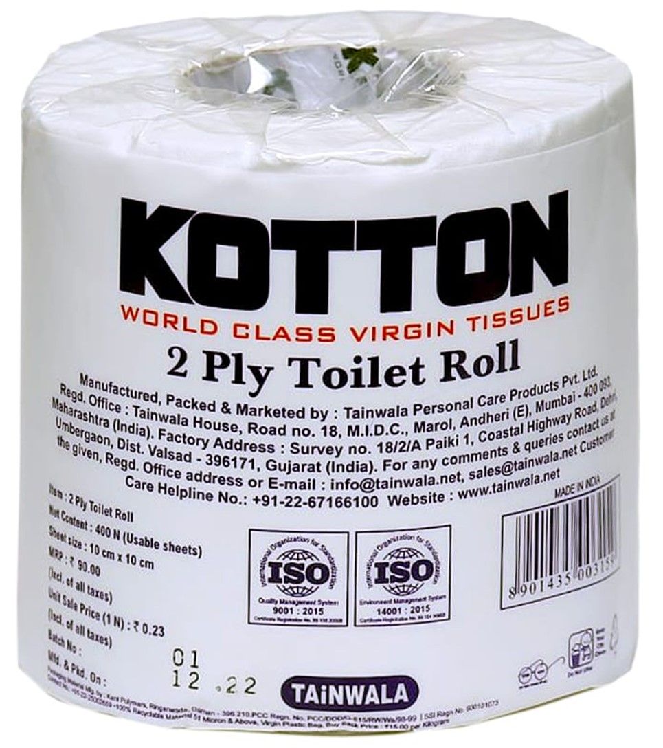 Kotton Toilet Roll - 2 Ply -100% Virgin Pulp/Paper, single pack 400 sheets 400 pc Combo