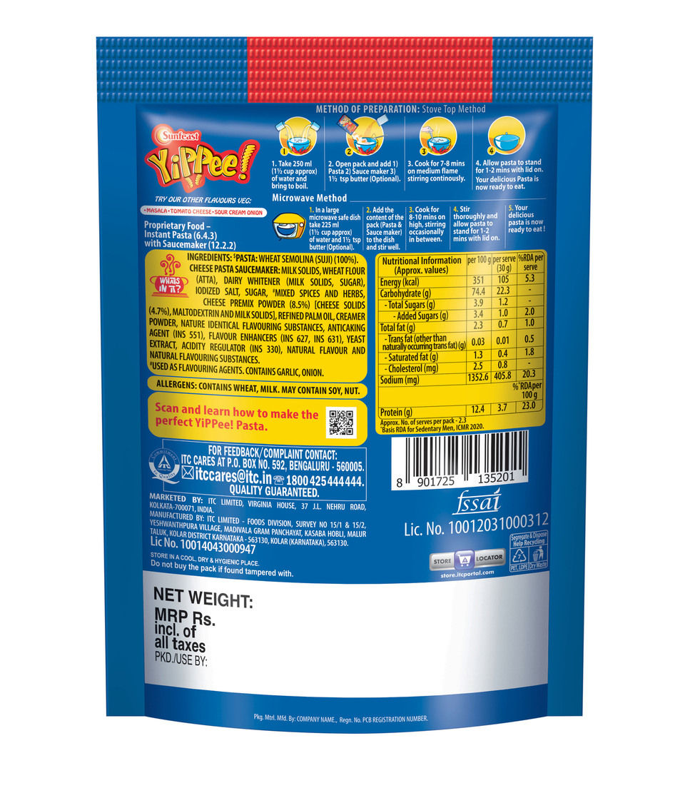 Yippee! Instant Pasta - Cheese 65 g Combo