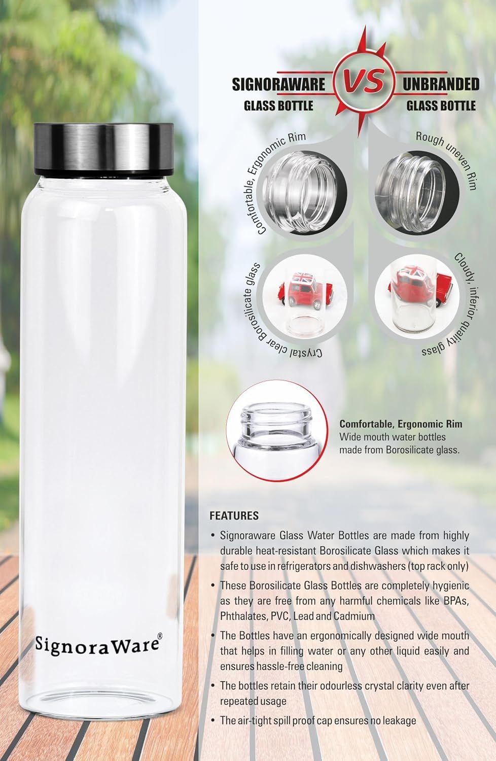 SignoraWare Element Glass Bottle 1000 Ml 1422Clear
